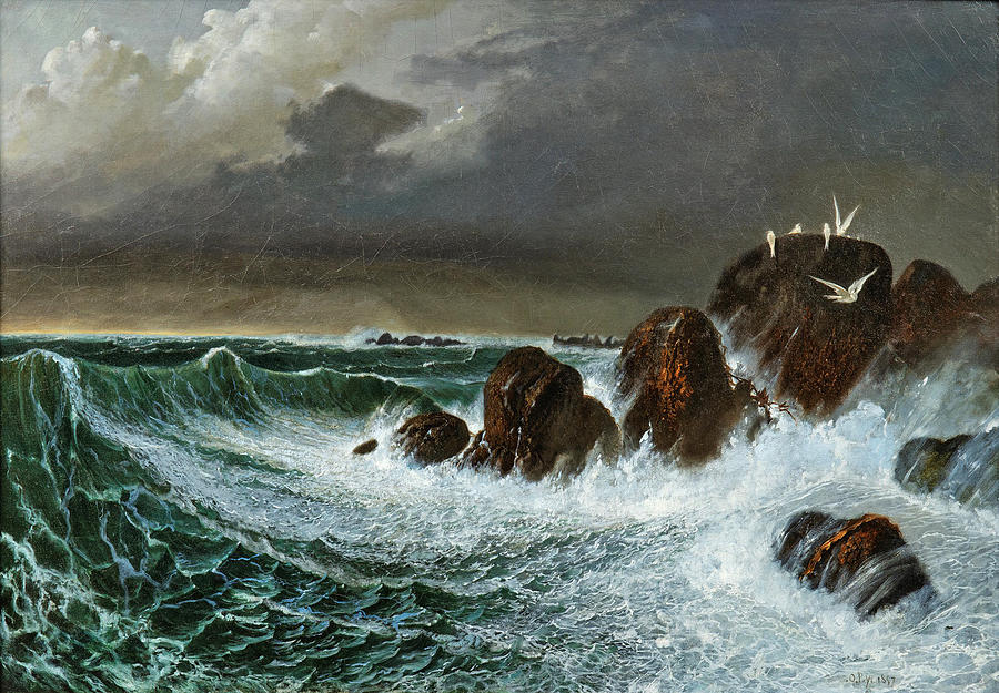 Seagulls in the Storm Painting by Octave Penguilly LHaridon