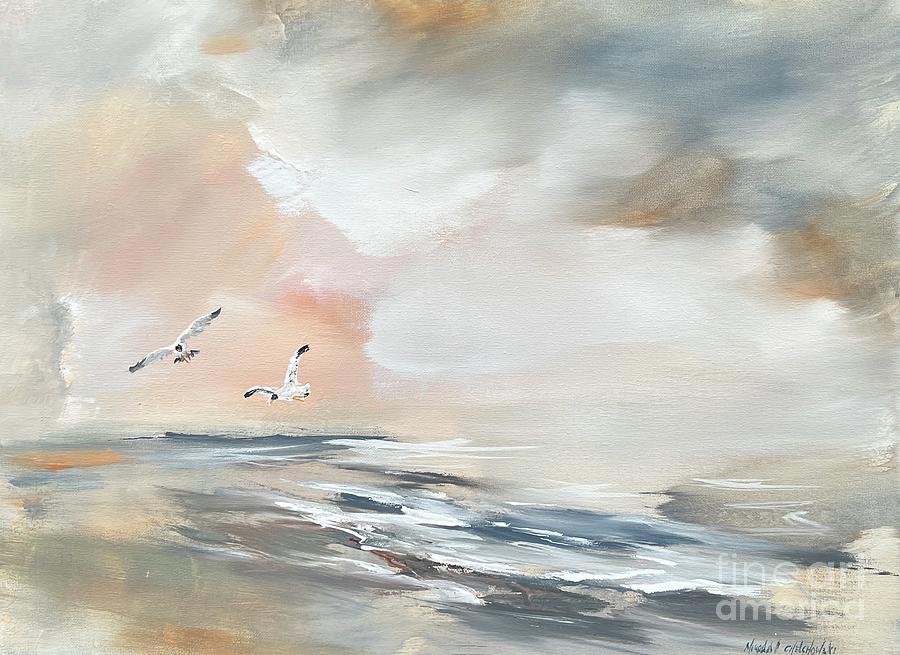 Seagulls Painting by Miroslaw  Chelchowski