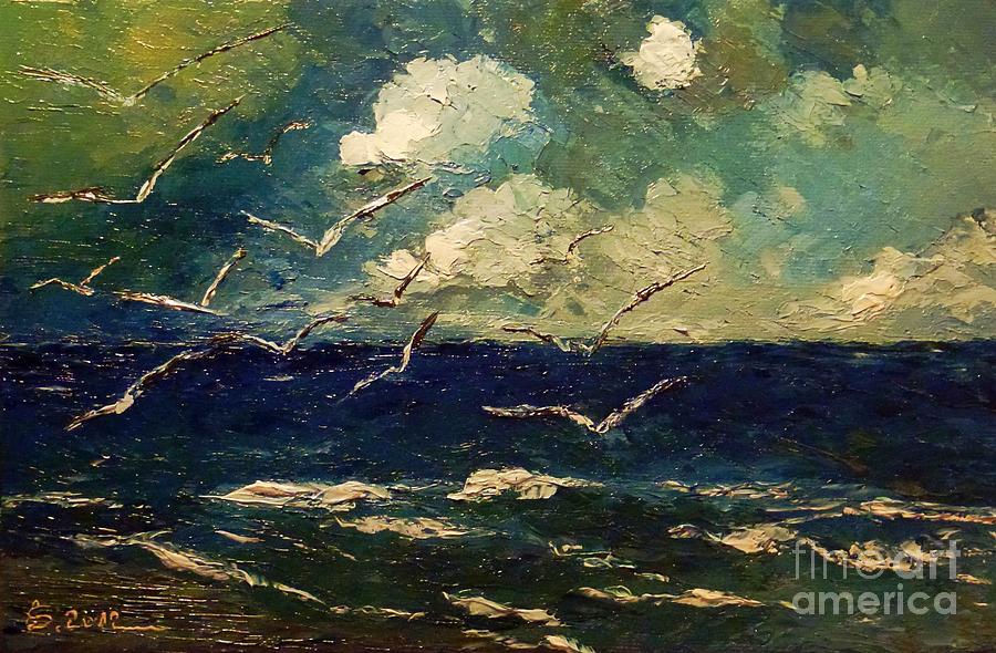 Seagull Painting - Seagulls over Adriatic Sea by Amalia Suruceanu