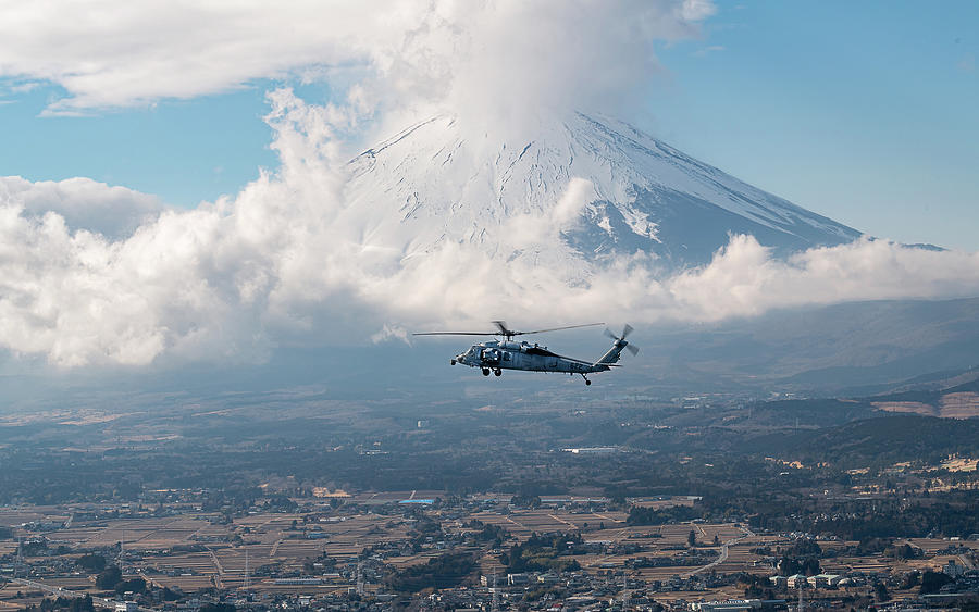 Seahawk Helicopter near Mount Fuji Japan Photograph by Lawrence Christopher