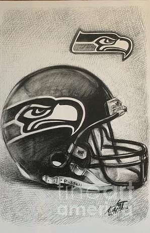 Sports Drawing - Seahawks Helmet by Harrison Ma