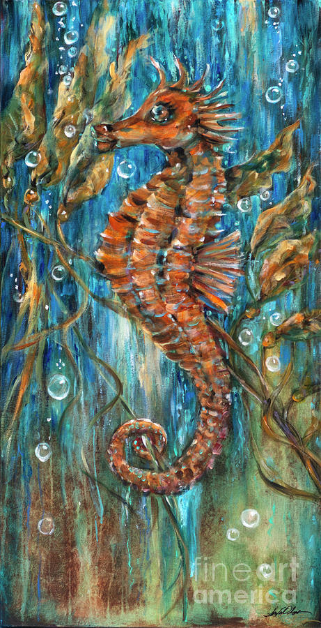 Seahorse and Kelp Painting by Linda Olsen