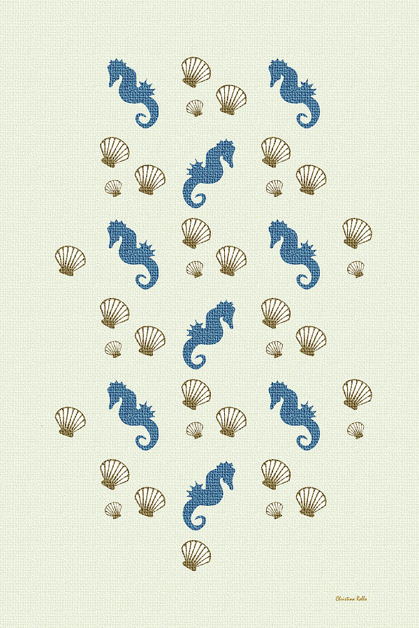 Seahorse and Shells Pattern Art Mixed Media by Christina Rollo