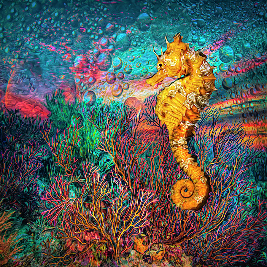 Seahorse at the Reef Painting Photograph by Debra and Dave Vanderlaan