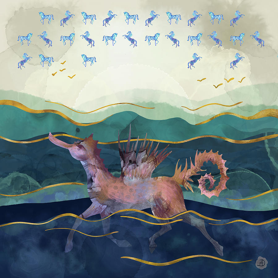 Seahorse Horse - The Hippocamp Surreal Mythology Creature Digital Art by Andreea Dumez