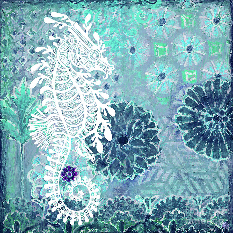Seahorse Seascape Abstract    Painting by Amy E Fraser