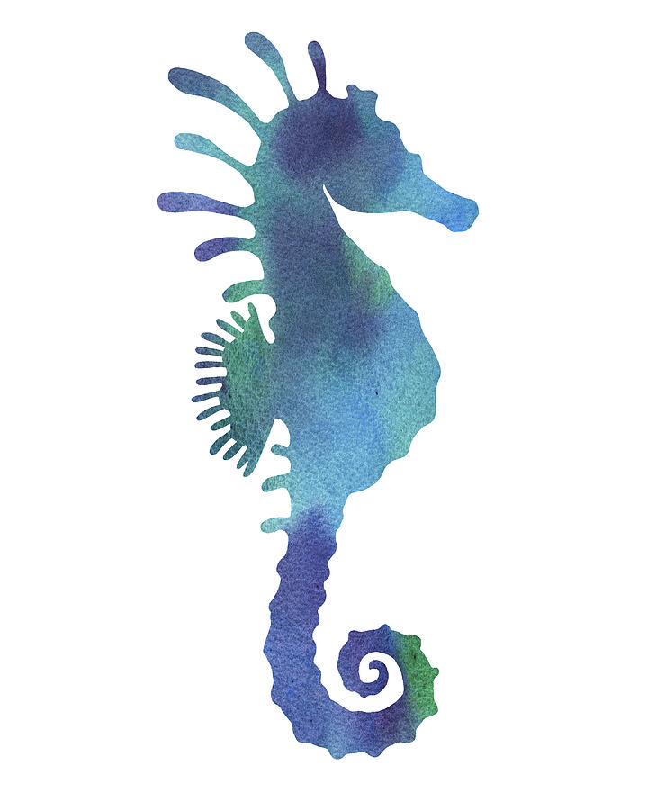 Seahorse Silhouette In Teal Blue Watercolor  Painting by Irina Sztukowski