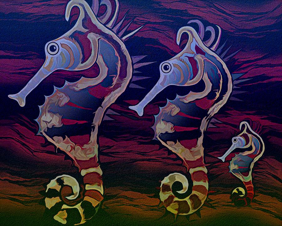 Seahorse Three In The Red Sea Mixed Media by Joan Stratton