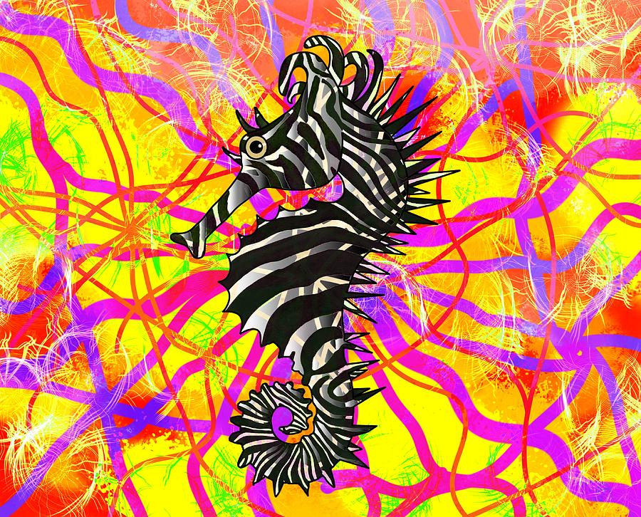 Seahorse Zebra Stripes Bold And Bright Drawing by Joan Stratton
