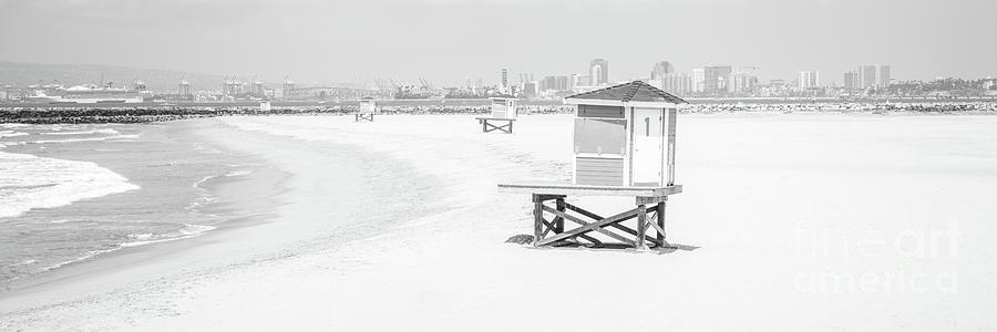 Seal Beach Lifeguard Stands Black and White Panorama Picture Photograph by Paul Velgos
