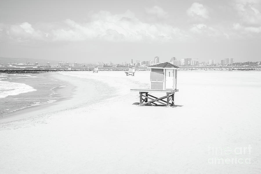 Seal Beach Lifeguard Stands Black and White Picture Photograph by Paul Velgos