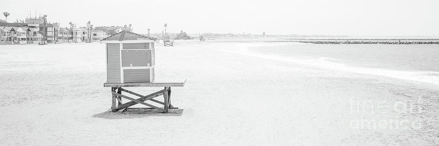 Beach Photograph - Seal Beach Lifeguard Stations Black and White Panorama Photo by Paul Velgos