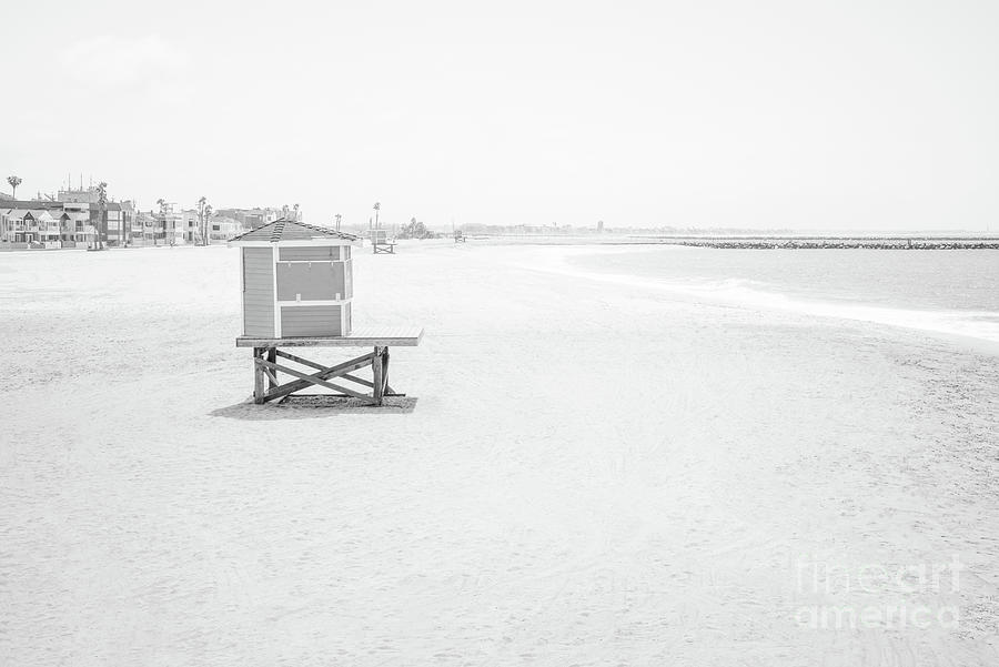 Seal Beach Lifeguard Stations Black and White Photo Photograph by Paul Velgos