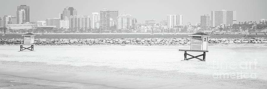 Seal Beach LIfeguard Towers Black and White Panorama Photo Photograph by Paul Velgos