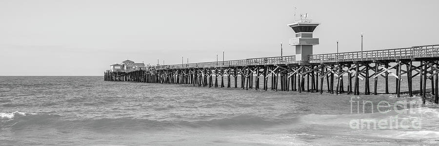 Seal Beach Pier Black and White Panoramic Picture Photograph by Paul Velgos