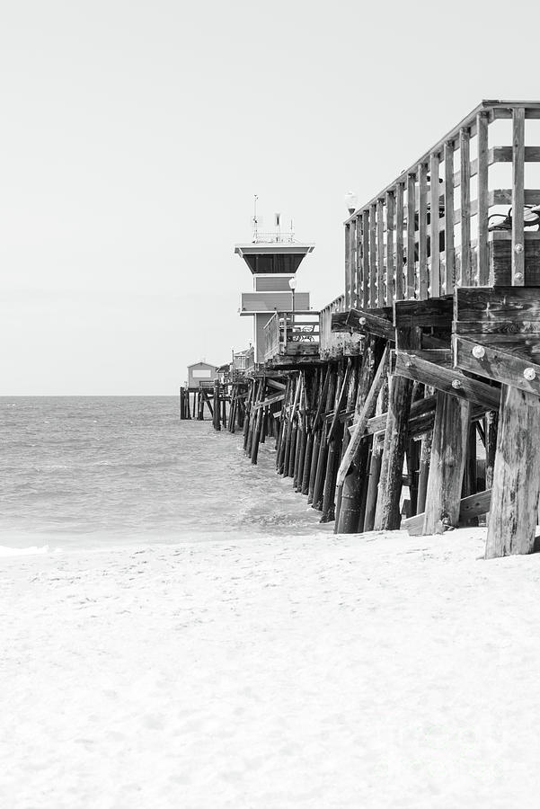 Seal Beach Pier Black and White Vertical Photo Photograph by Paul Velgos