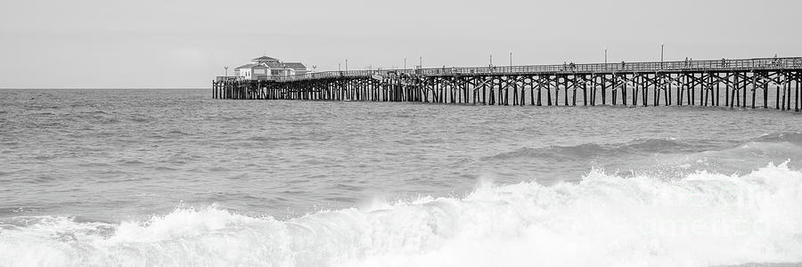 Seal Beach Pier Crashing Wave Black and White Panorama Photo Photograph by Paul Velgos