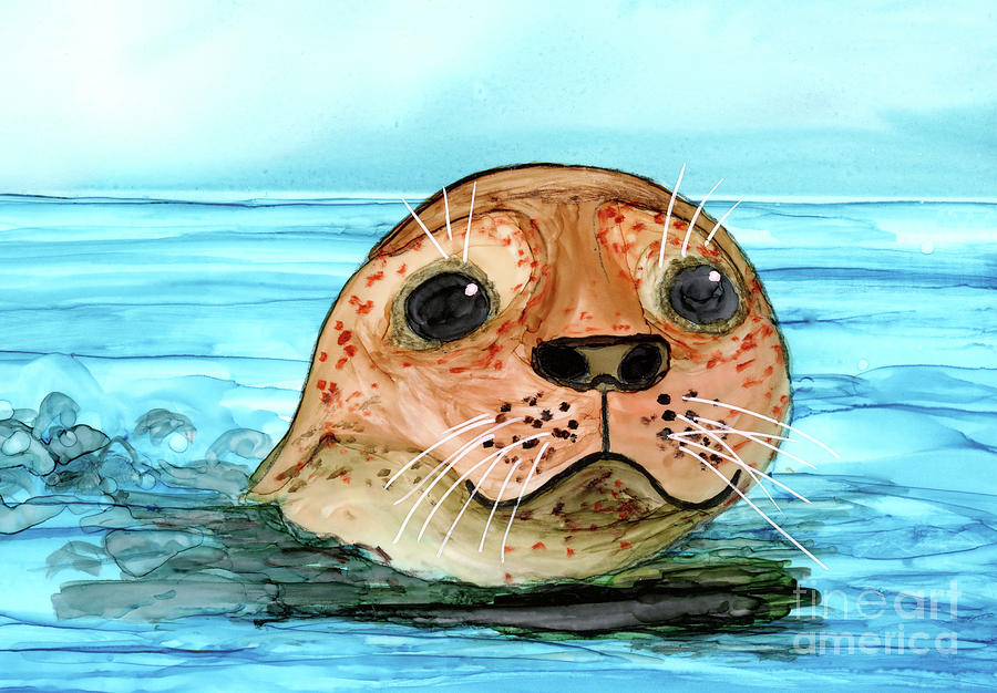 Seal Greeting Painting by Julie Greene-Graham