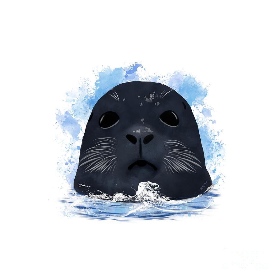 Seal in the sea Painting by Renate Janssen