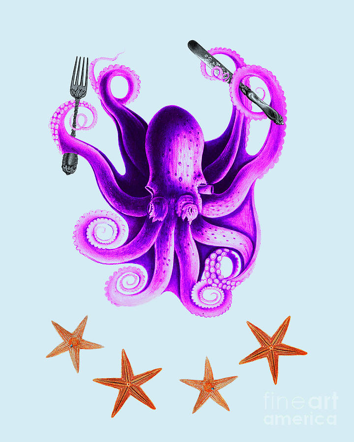 Octopus Digital Art - Sealife Kitchen Print by Madame Memento