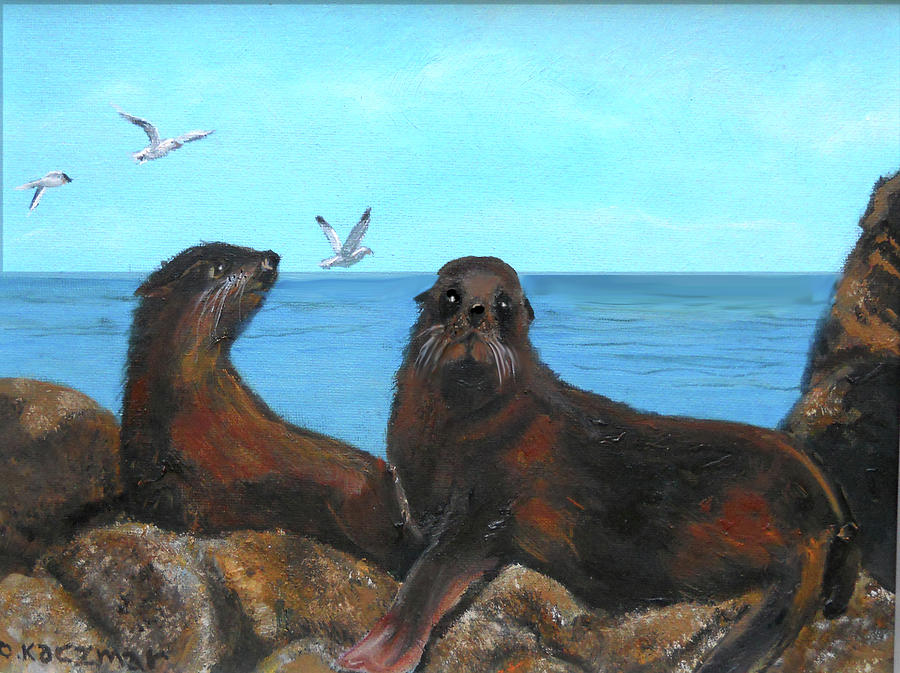 Seals Painting by Olga Kaczmar