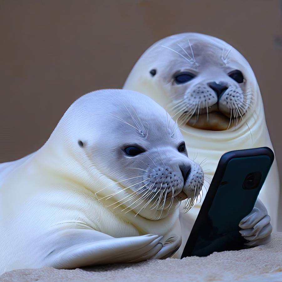 Seals on a Smartphone Digital Art by David Manlove