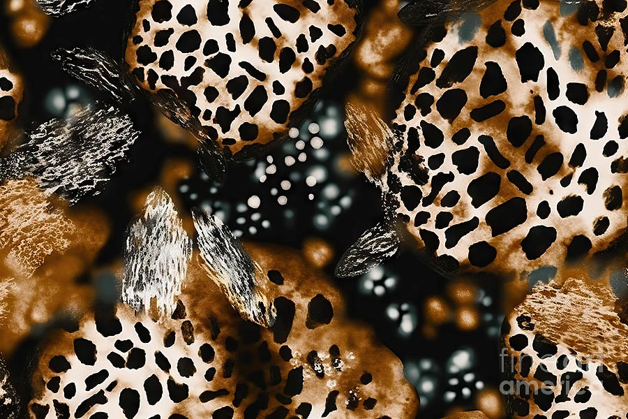 Abstract Painting - Seamless animal print. Beautiful spotted skin pattern on black b by N Akkash