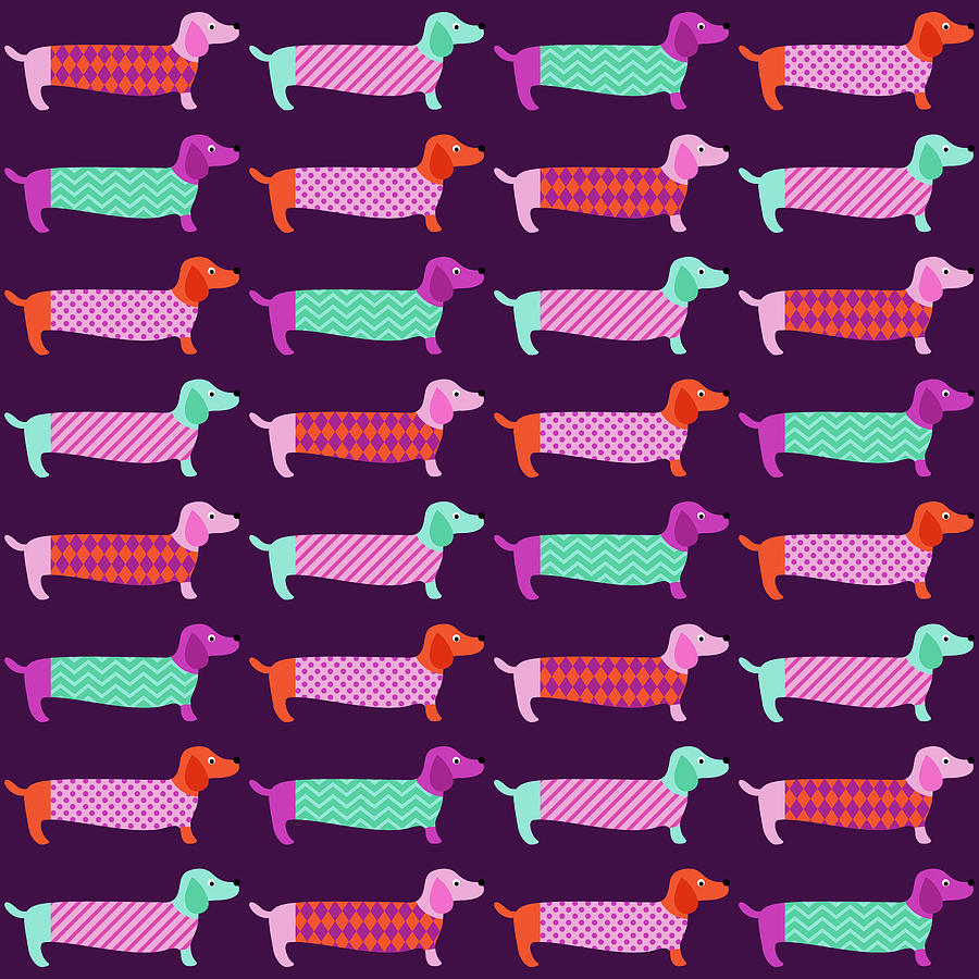 Seamless Dachshund Dogs Pattern Drawing