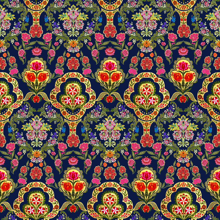 Seamless Ethnic Mughal Floral Pattern Drawing
