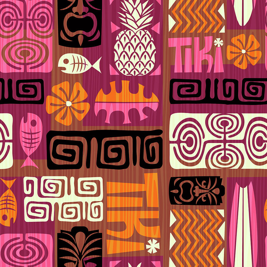 Vintage Drawing - Seamless exotic Tiki pattern by Julien