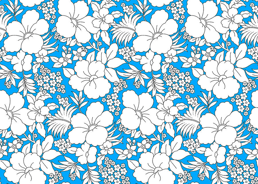 Seamless Floral Pattern And Blue Background Drawing