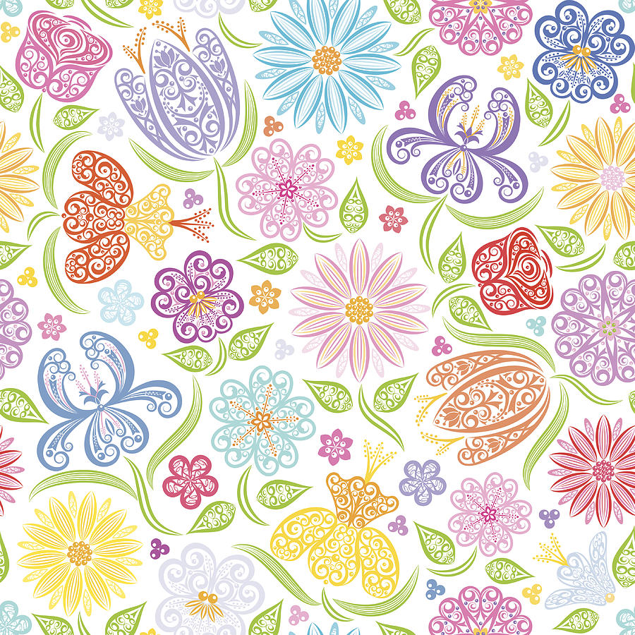 Seamless Floral Pattern Drawing by Jammydesign