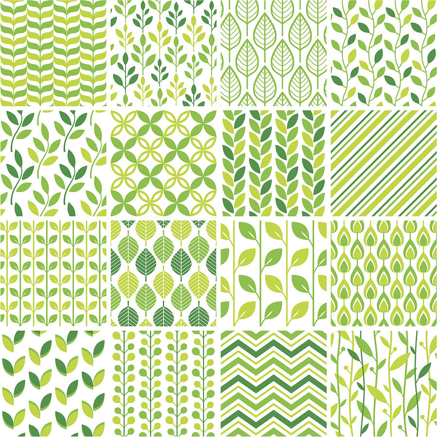 Seamless green graphic pattern set Drawing by Ulimi