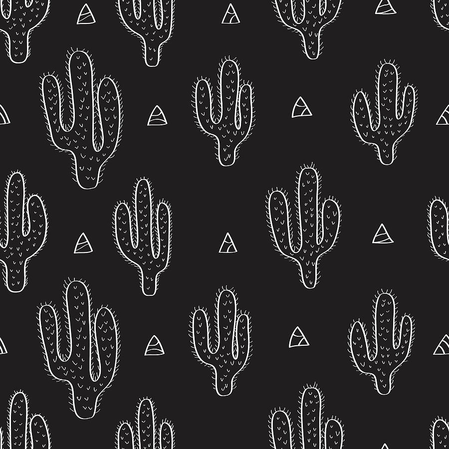Abstract Drawing - Seamless hand drawn dactus pattern with triangles  by Julien