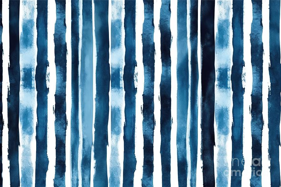 Pattern Painting - Seamless Hand Drawn Playful Loose Textured Watercolor Vertical Pin Stripes Pattern In Indigo Blue And White Baby Boy Or Nautical Theme High Resolution Textile Texture Background by N Akkash