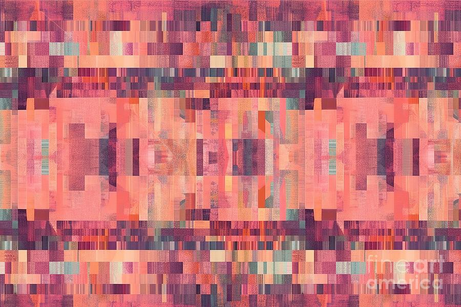 Pattern Painting - Seamless Ikat Glitch Collage Of Peony Pink And Orange Coral Color Blocks In A Patchwork Crosshatch Weave Pattern Trendy Contemporary Tileable Textile Surface Design Background by N Akkash