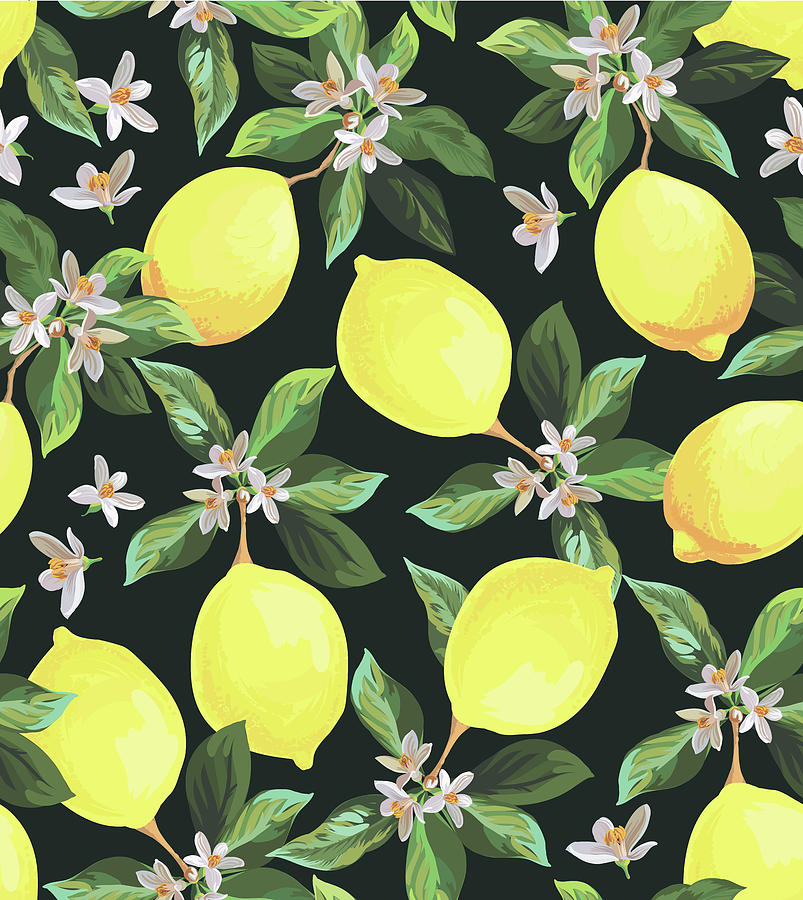 Seamless Lemon Pattern. Background With Fruit. Drawing