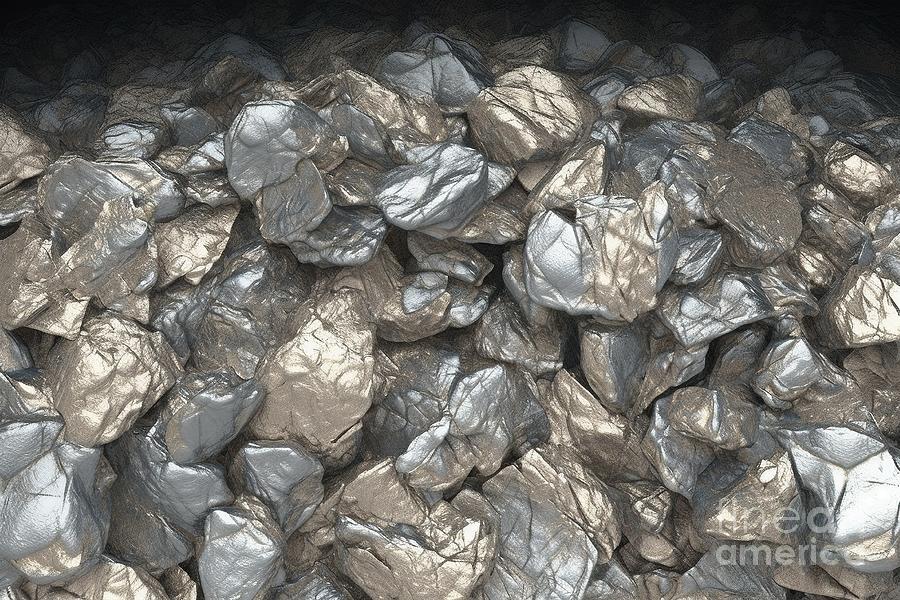 Abstract Painting - Seamless Luxurious Rough Raw Silver Rock Ore Background Texture Tileable Metallic Reflective Crystal Cut Unprocessed Mineral Repeat Pattern Luxury Concept Wallpaper Backdrop 8k 3d Rendering by N Akkash