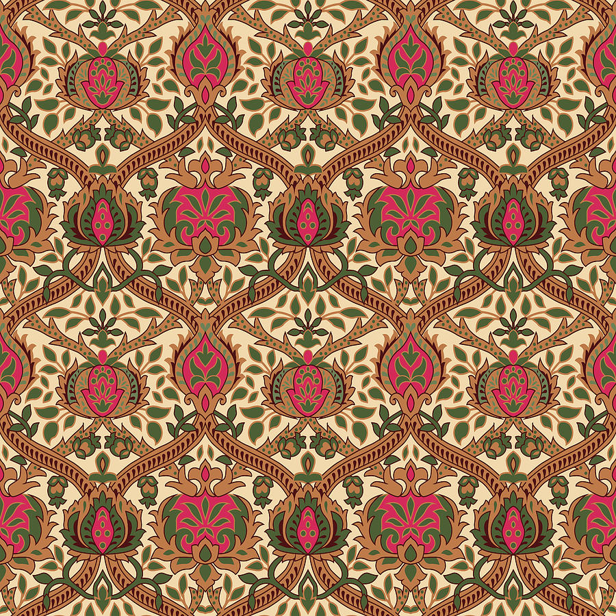 Seamless Mughal Motif Bunch  Pattern Background   Texture Drawing