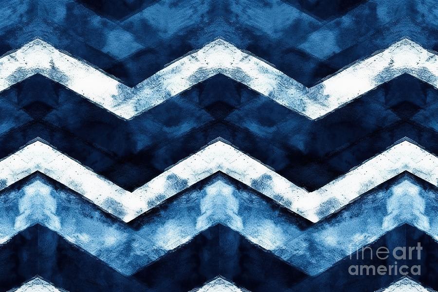 Abstract Painting - Seamless Painted Blue Chevron Arrow Or Zigzag Stripe Background Pattern Tileable Artistic Indigo And White Hand Drawn Nautical Boy Theme Acrylic Texture Design Fabric Or Wallpaper 3d Rendering by N Akkash