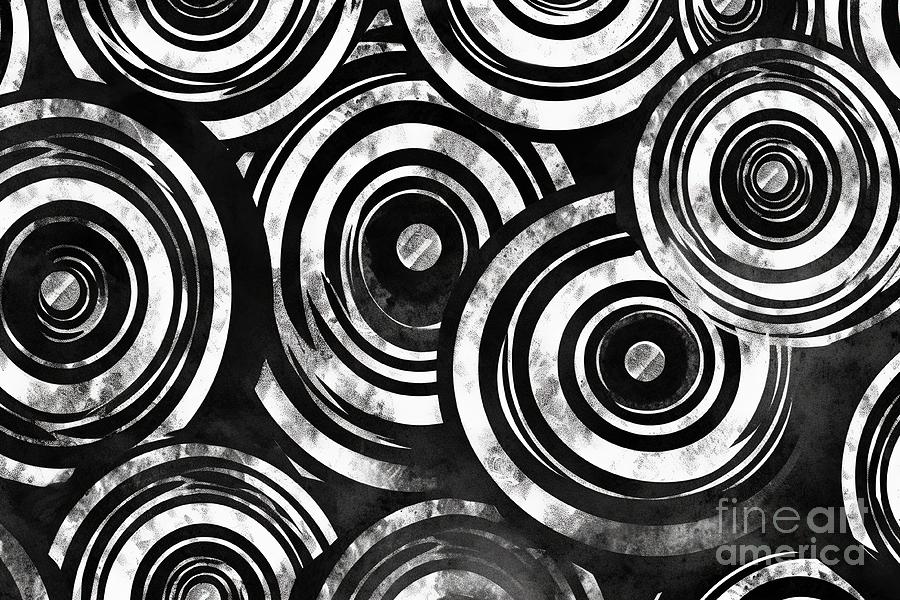 Vintage Painting - Seamless Painted Overlapping Concentric Circle Stripes Black And White Artistic Acrylic Paint Texture Background Creative Grunge Monochrome Hand Drawn Bullseye Target Pattern Design 3d Rendering by N Akkash