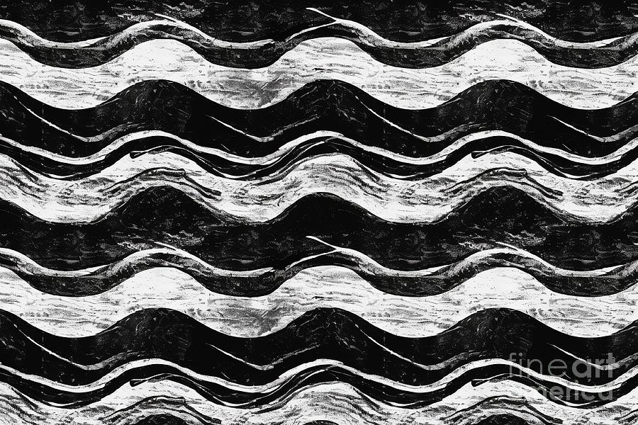 Vintage Painting - Seamless Painted Retro Sea Wave Black And White Artistic Acrylic Paint Texture Background Tileable Creative Grunge Monochrome Hand Drawn Horizontal Wavy Stripe Wallpaper Motif Surface Pattern Design by N Akkash