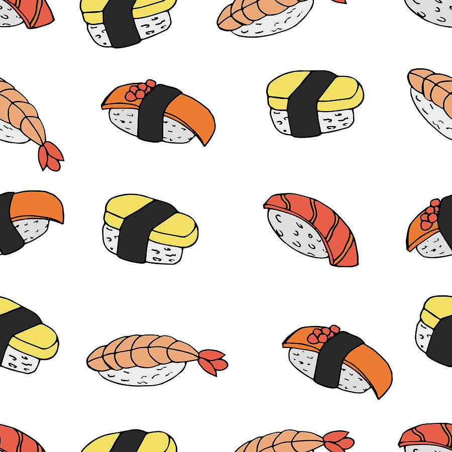 Seamless Pattern Of Sushi Drawing By Julien Fine Art America