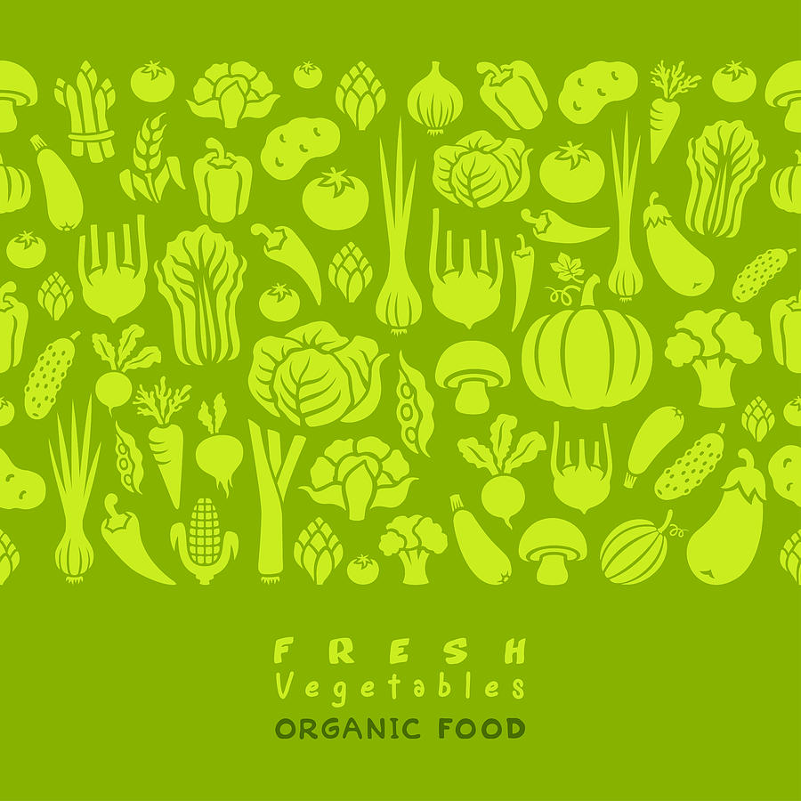 Seamless pattern of vegetables. Drawing by AlonzoDesign