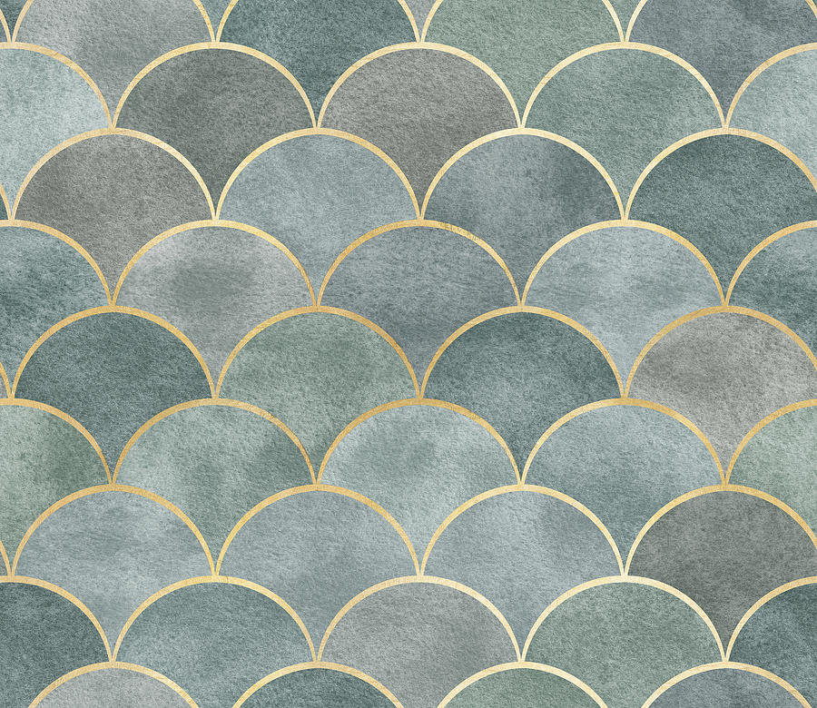Seamless pattern oriental ornamental watercolor texture luxury style  wallpapers textile interior design golden grey green Drawing by Julien -  Pixels