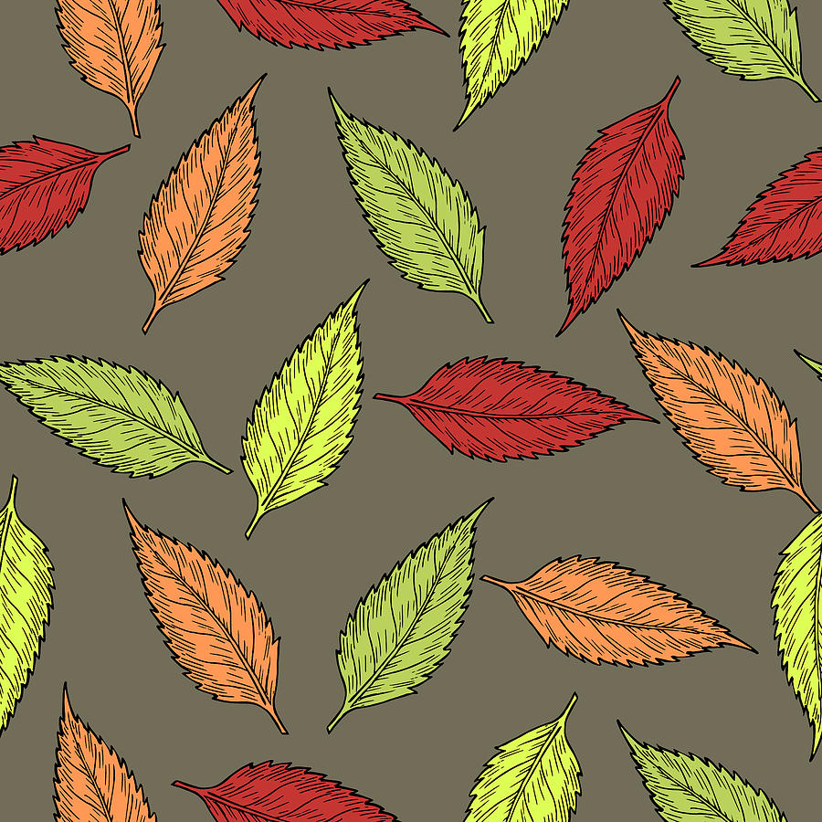 Abstract Digital Art - Seamless Pattern With Autumn Leaves Illustration Simple Graphic Design Nature Lover Gift Ideas by Mounir Khalfouf