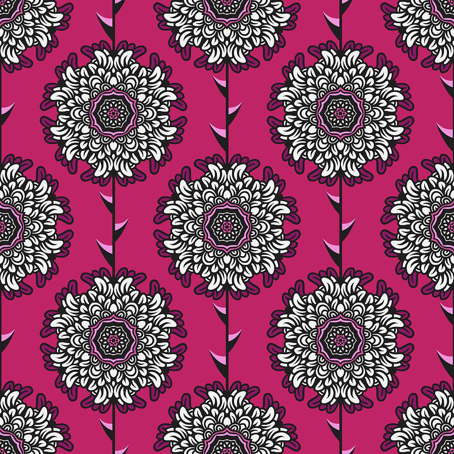 Seamless Pattern With Beautiful Graphic Flowers Drawing