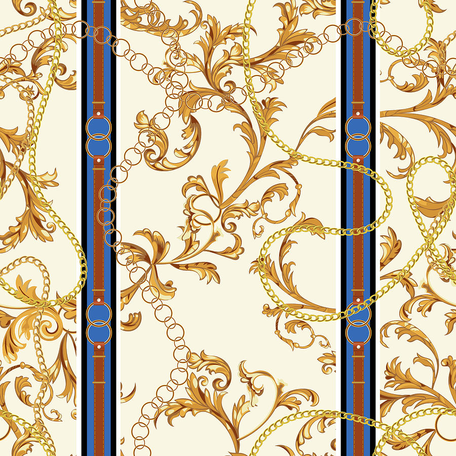 Seamless Pattern of Golden antique decorative barque and chains