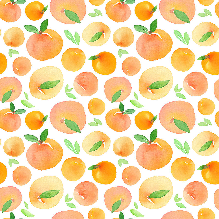 Seamless Pattern With Hand Painted Watercolor Peaches Drawing