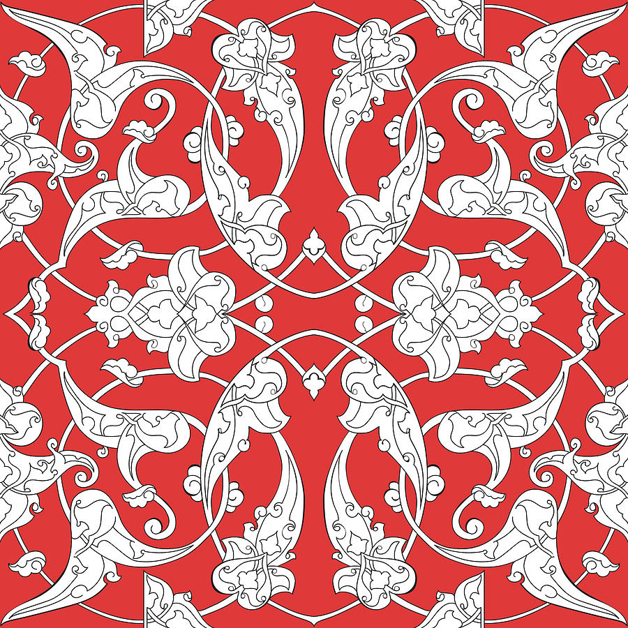 Seamless Pattern With Traditional Turkish Style Iznik Tile Ornaments Drawing